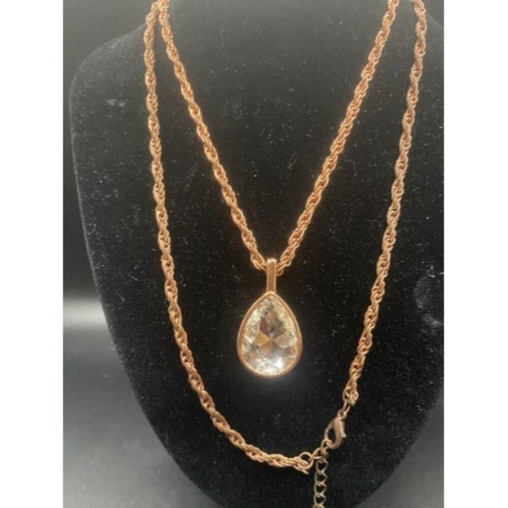 Sparkling Teardrop Necklace Earrings Set Bezel Set Crystal Copper Rope Bling - Picture 3 of 12